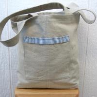 Seaside Tote Bag, Beige Beach Bag with Seahorse, White Coral, Seashell & Starfish, Market Shopping Tote, Vintage Fabric Panel, USA Handcrafted in New Mexico