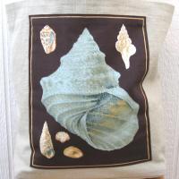 Seaside Tote Bag, Beige Beach Bag with an Assortment of Seashells, Market Shopping Tote, Vintage Fabric Panel, USA Handcrafted in New Mexico