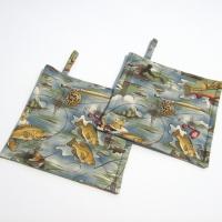 Fishing Potholders, Quilted Hot Pads Fisherman's Gift, Boat & Cabin Décor, Handmade Housewarming Gift