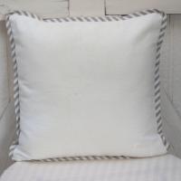 Seaside Cottage Pillow with Sailboat Applique, Blue White Striped Trim and Zipper Closure, Insert Included, 15" x 15", USA Handcrafted
