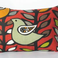 Mod Style Birds Mini Pillow Cover in Green, Gray, White on Red Linen Blend, KAS Designer Print, 11x15 Inches, USA Handmade