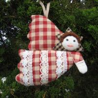 Primitive Angel Ornament, Stuffed Homespun Gingham Holiday Decoration, Farmhouse Christmas Tree, Country Cottage, USA Handmade