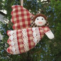 Primitive Angel Ornament, Stuffed Homespun Gingham Holiday Decoration, Farmhouse Christmas Tree, Country Cottage, USA Handmade