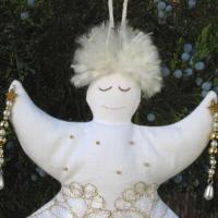 Christmas Angel Ornament, White & Gold Bejeweled Holiday Accent, NM Handmade