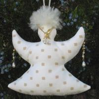 Christmas Angel Ornament, White & Gold Bejeweled Holiday Accent, NM Handmade