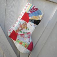 Vintage Fan Quilt Christmas Stocking, X-Large, Rustic Cottage Holiday Décor, Handmade in New Mexico