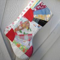 Vintage Fan Quilt Christmas Stocking, X-Large, Rustic Cottage Holiday Décor, Handmade in New Mexico