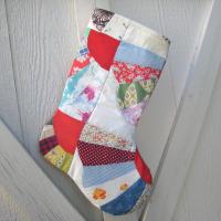 Vintage Quilt Christmas Stocking, X-Large, Rustic Cottage Holiday Décor, Handmade in New Mexico
