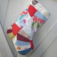Vintage Quilt Christmas Stocking, X-Large, Rustic Cottage Holiday Décor, Handmade in New Mexico
