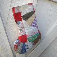 Vintage Quilt Christmas Stocking, X-Large, Rustic Cottage Holiday Décor, Handmade in New Mexico