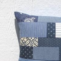 Denim Patchwork Pillow Cover, Upcycled Indigo Home Décor, Boho Style 18 x 18 Pillow Cover