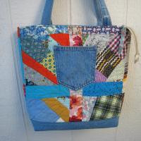 Granny Quilt Tote, Upcycled Vintage Scrap Patchwork Bag with Zipper, USA Hand Made