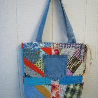 Granny Quilt Tote, Upcycled Vintage Scrap Patchwork Bag with Zipper, USA Hand Made