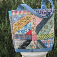 Granny Quilt Tote, Upcycled Vintage Scrap Patchwork Bag with Zipper, USA Hand Made