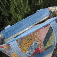 Granny Quilt Tote, Upcycled Vintage Scrap Patchwork Bag with Zipper, USA Hand Made