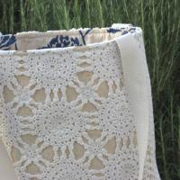 Crochet Tablecloth Tote Bag, Vintage Table Runner, Chic Upcycled Small Tote, USA Hand Made
