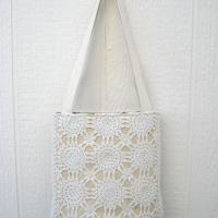 Crochet Tablecloth Tote Bag, Vintage Table Runner, Chic Upcycled Small Tote, USA Hand Made