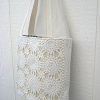 Crochet Tablecloth Tote Bag, Vintage Table Runner, Chic Upcycled Small Tote, USA Hand Made