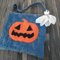 Halloween Treats Bag, Rustic Doorhanger Decoration with Pumpkin and Ghost, USA Handmade