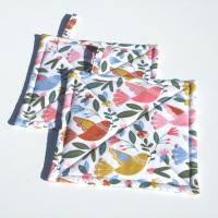 Quilted Bird Potholders, Pastel Birds Hot Pads, Handmade Housewarming Gift
