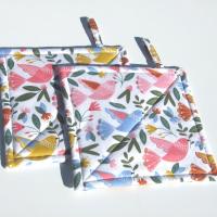 Quilted Bird Potholders, Pastel Birds Hot Pads, Handmade Housewarming Gift