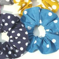 Rockabilly Polka Dot Scrunchies, Retro 50s Ponytail Holder, Pink, Blue, Yellow, Set of 5