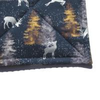 Silver Reindeer Christmas Potholders, Winter Trees Quilted Holiday Hot Pads for Housewarming and Hostess Gift, Stocking Stuffer