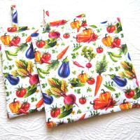 Spring Veggie Potholders, Tomatoes, Carrots, Beets, Green, Red, Purple, Orange on a White Background, Gift for Gardener, USA Handmade Hot Pads 