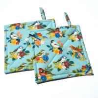 Summer Birds Potholders, Colorful Birds and Bunches of Flowers, Quilted Hot Pads, USA Made Housewarming, Hostess Gift