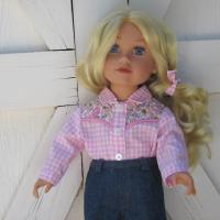 Cowgirl Shirt and Blue Jeans for 18 Inch Doll, Western Outfit in Pink Gingham and Blue Denim, Collared Shirt and 4-Pocket Jeans