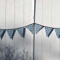 Blue Baby Shower Garland, Gender Reveal Party Décor with Polka Dots, Light Blue & Brown Bunting or Mantel Banner, Baby Nursery Decoration