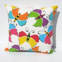 Butterfly Pillow Cover, Kids' Pop-Art Room Décor, Pink, Yellow, Turquoise, Green, Purple Butterflies, ~17x17 Pillow Cover, USA Handmade 