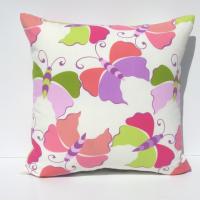 Butterfly Pillow Cover, Pop-Art Kids Room Décor, Pink, Lavender, Magenta, Coral & Green Butterflies, ~17 x 17 Pillow Cover, USA Handmade 