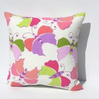 Butterfly Pillow Cover, Pop-Art Kids Room Décor, Pink, Lavender, Magenta, Coral & Green Butterflies, ~17 x 17 Pillow Cover, USA Handmade 