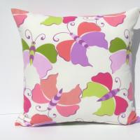 Butterfly Pillow Cover, Pop-Art Kids Room Décor, Pink, Lavender, Magenta, Coral & Green Butterflies, ~17 x 17 Pillow Cover, USA Handmade 