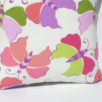 Butterfly Pillow Cover, Pop-Art Kids Room Décor, Pink, Lavender, Magenta, Coral & Green Butterflies, ~17 x 17 Pillow Cover, USA Handmade 