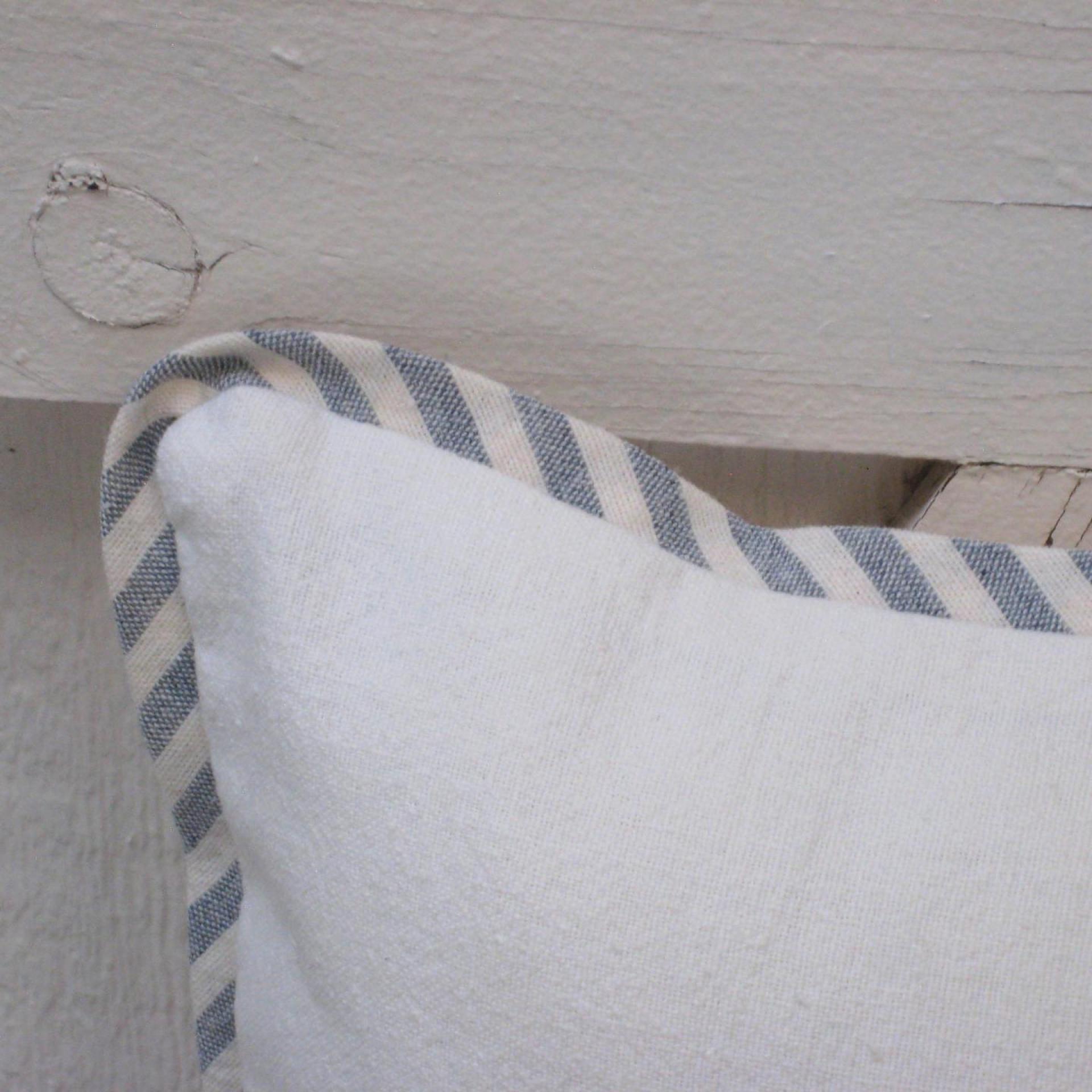 Seaside Cottage Pillow with Sailboat Applique, Blue White Striped Trim and Zipper Closure, Insert Included, 15" x 15", USA Handcrafted