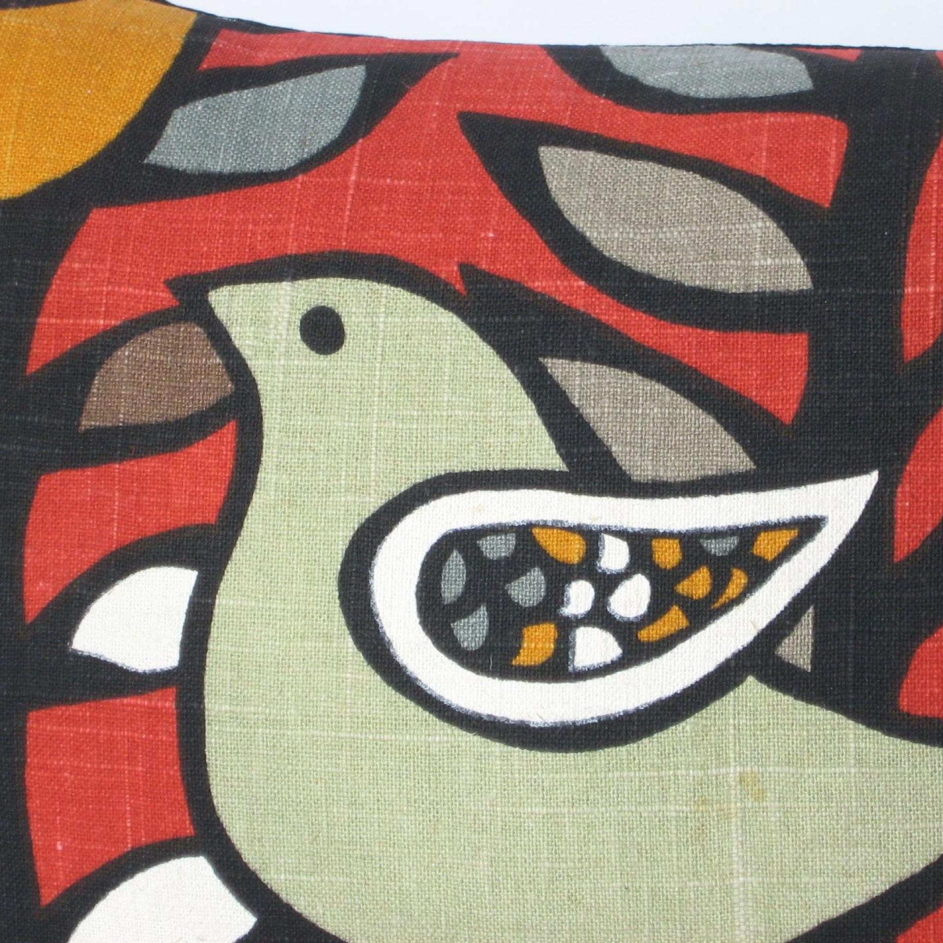 Mod Style Birds Mini Pillow Cover in Green, Gray, White on Red Linen Blend, KAS Designer Print, 11x15 Inches, USA Handmade