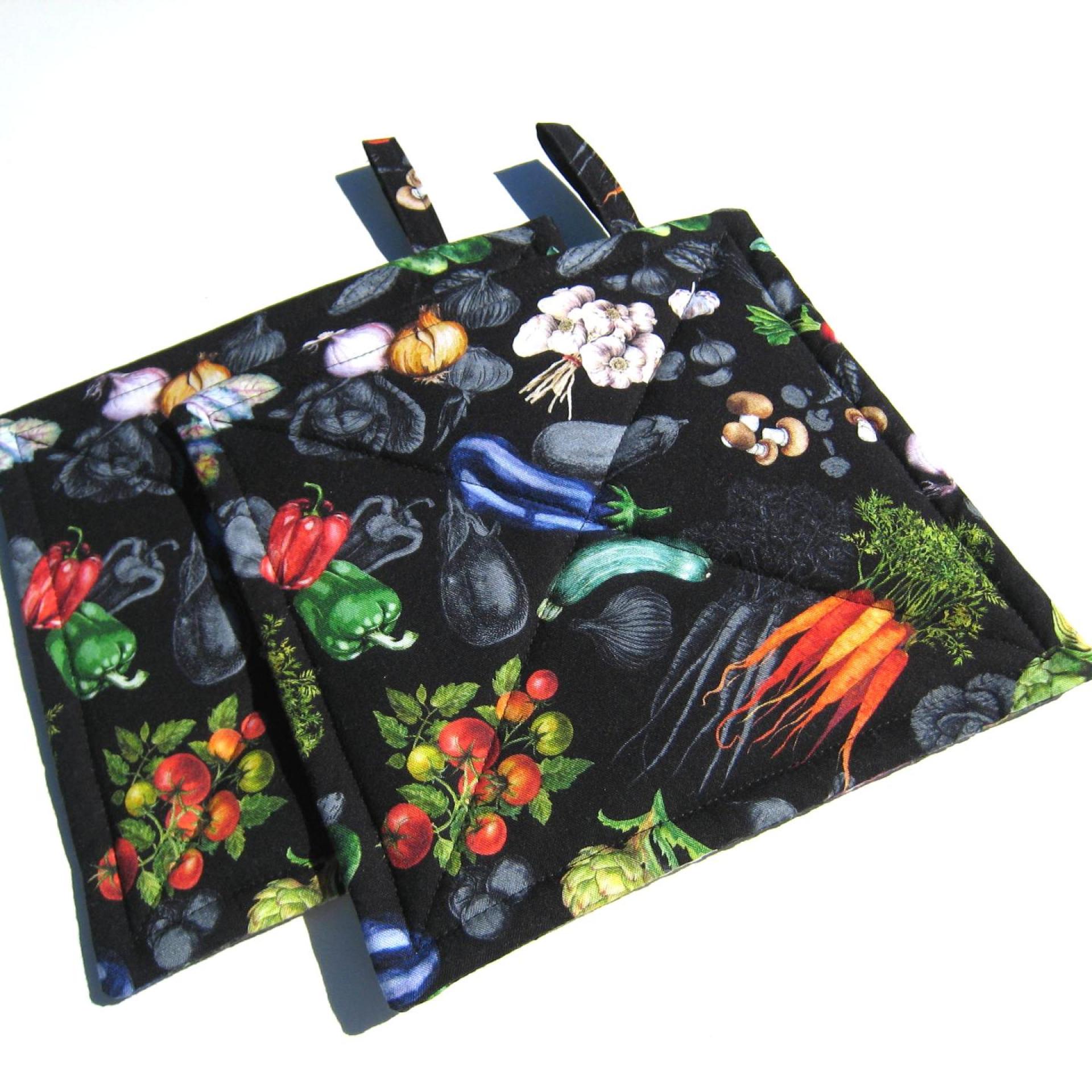 Summer Veggies Potholders, Colorful Garden Quilted Hot Pads, Stocking Stuffer, USA Handcrafted, Wrapped Ready for Gift Giving