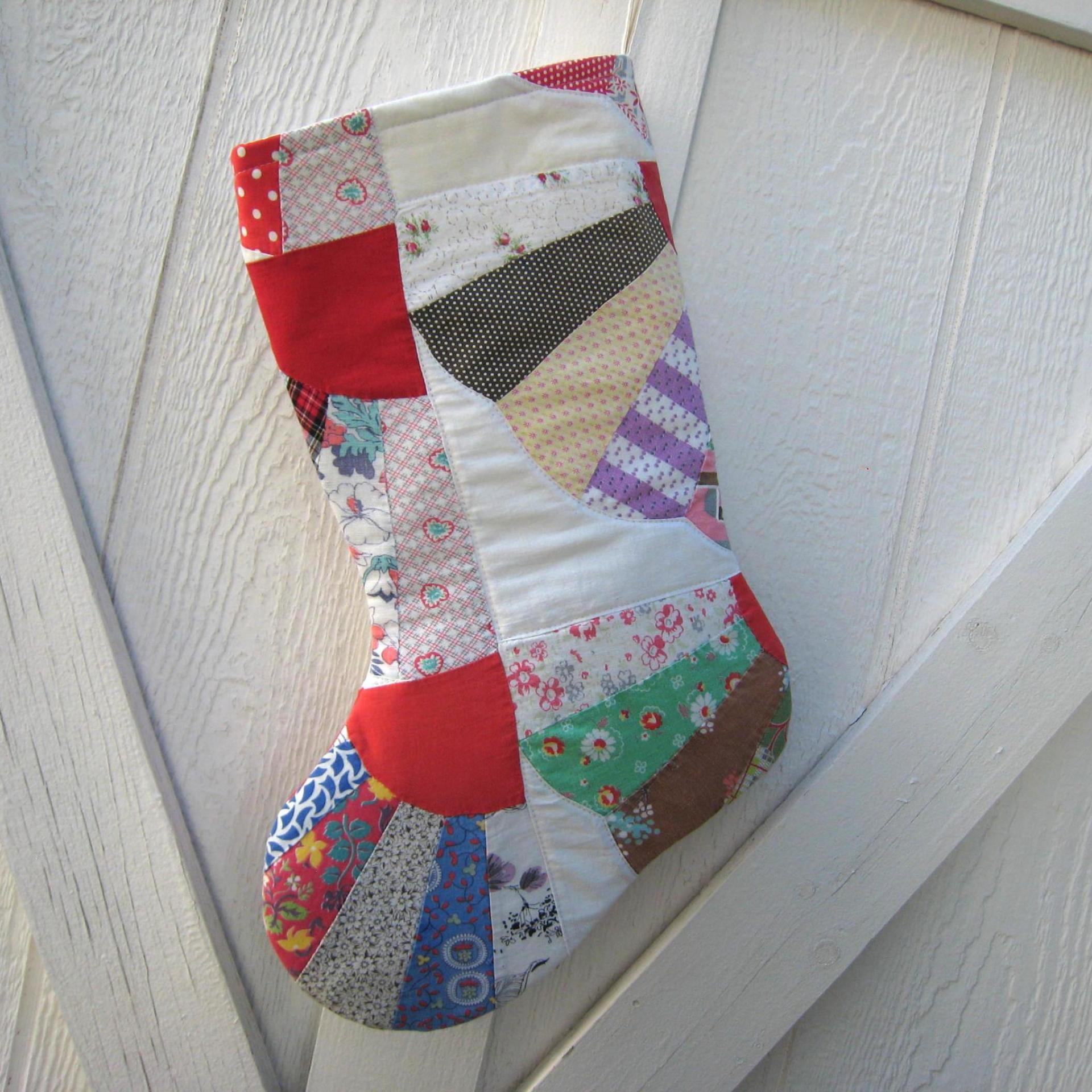 Vintage Quilt Christmas Stocking, X-Large, Rustic Cottage Holiday Décor, Handmade in New Mexico