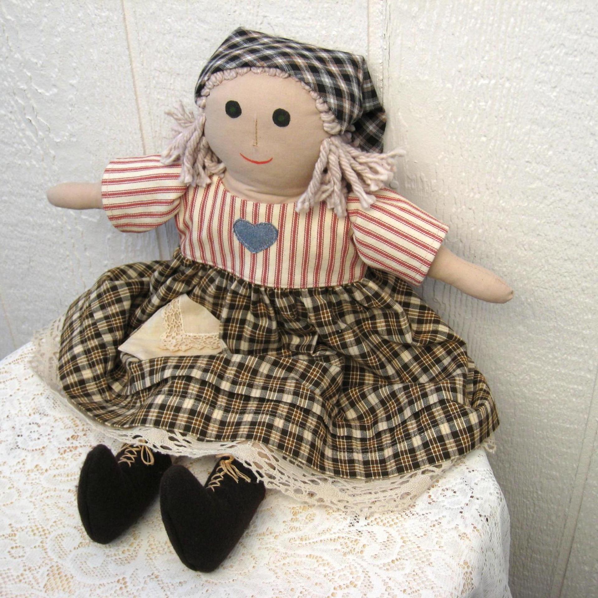 Cloth Doll with Country Style Dress and Brown Felt Boots, Hand Crafted for Collectors, Artisan Made in New Mexico
