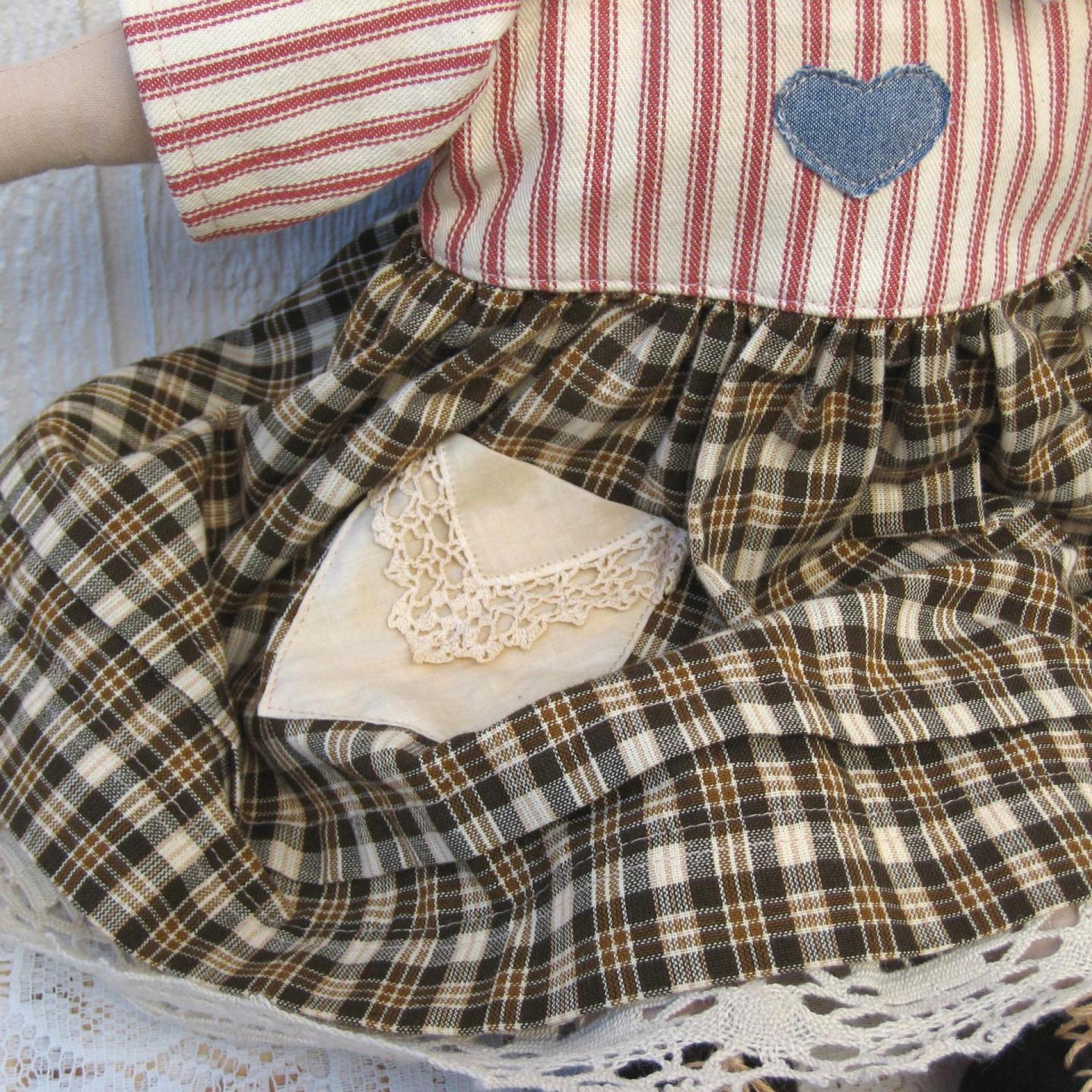 Cloth Doll with Country Style Dress and Brown Felt Boots, Hand Crafted for Collectors, Artisan Made in New Mexico