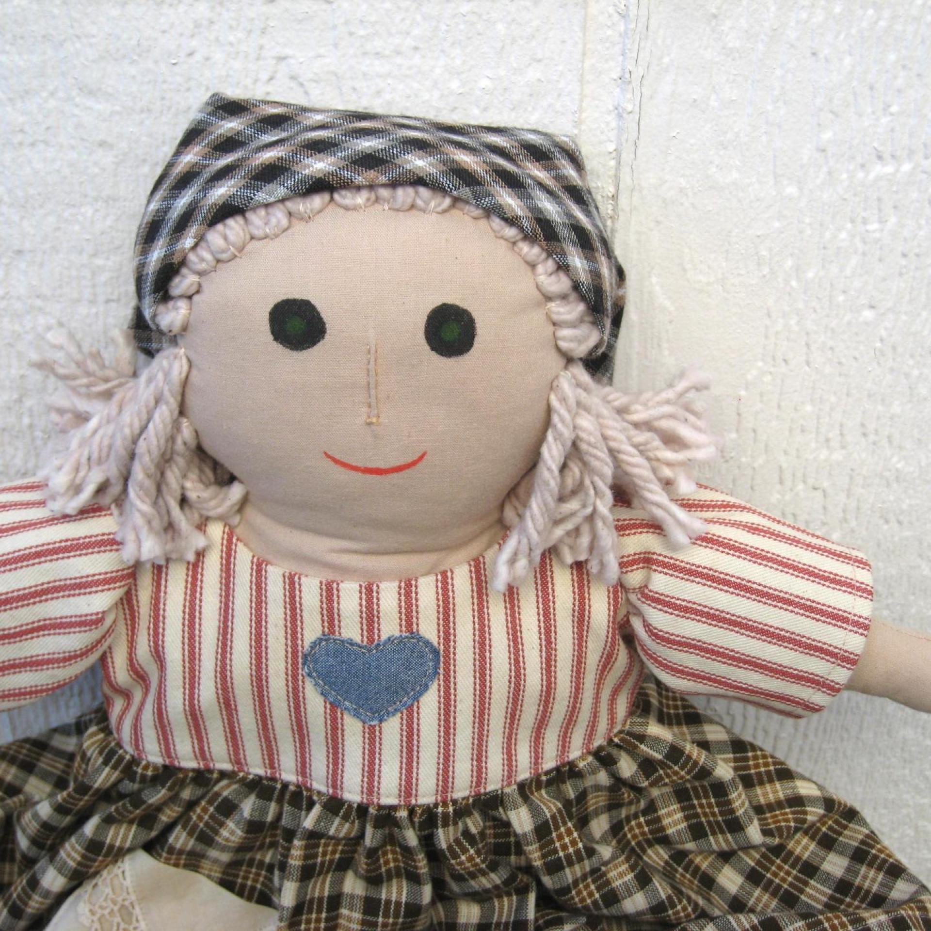 Cloth Doll with Country Style Dress and Brown Felt Boots, Hand Crafted for Collectors, Artisan Made in New Mexico