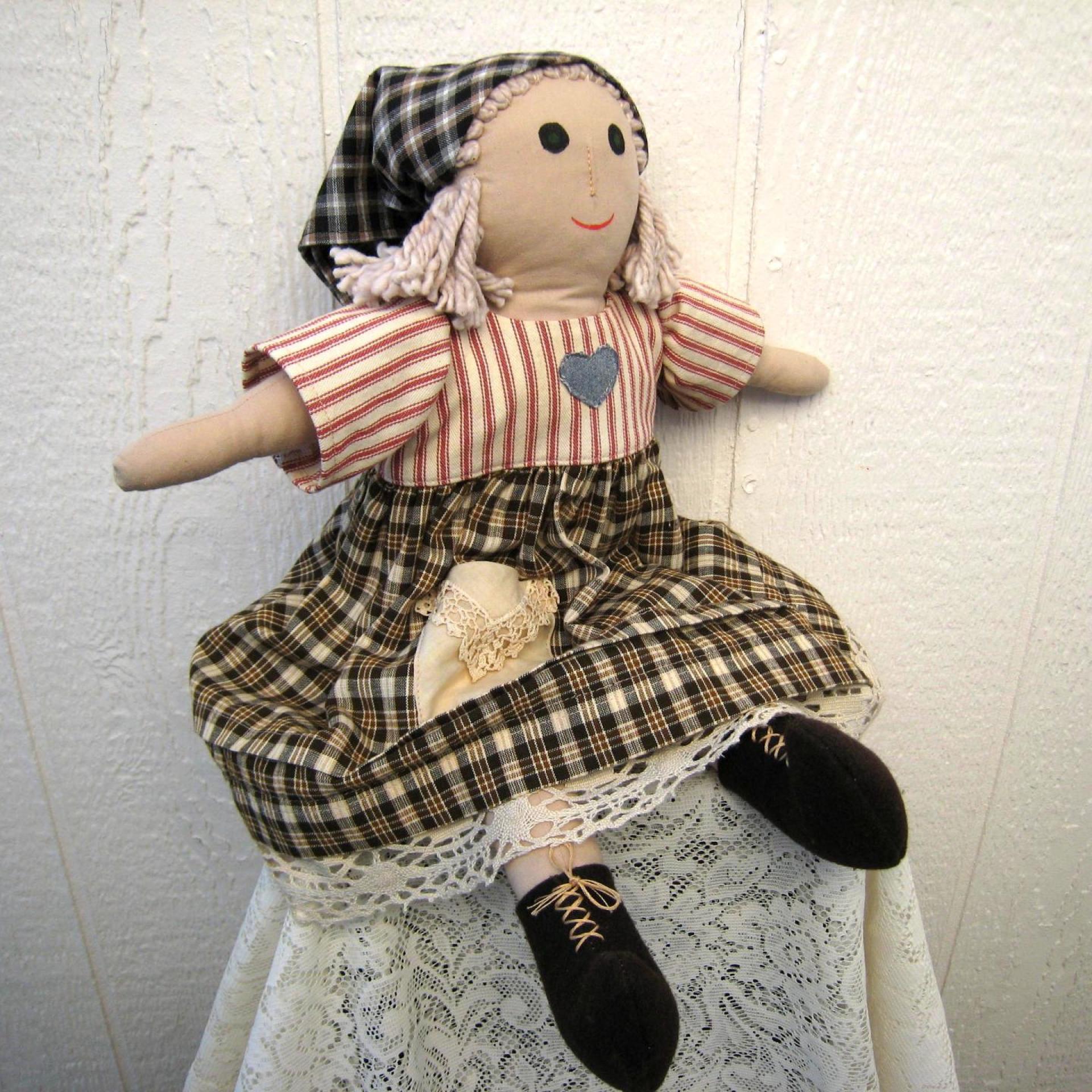 Cloth Doll with Country Style Dress and Brown Felt Boots, Hand Crafted for Collectors, Artisan Made in New Mexico