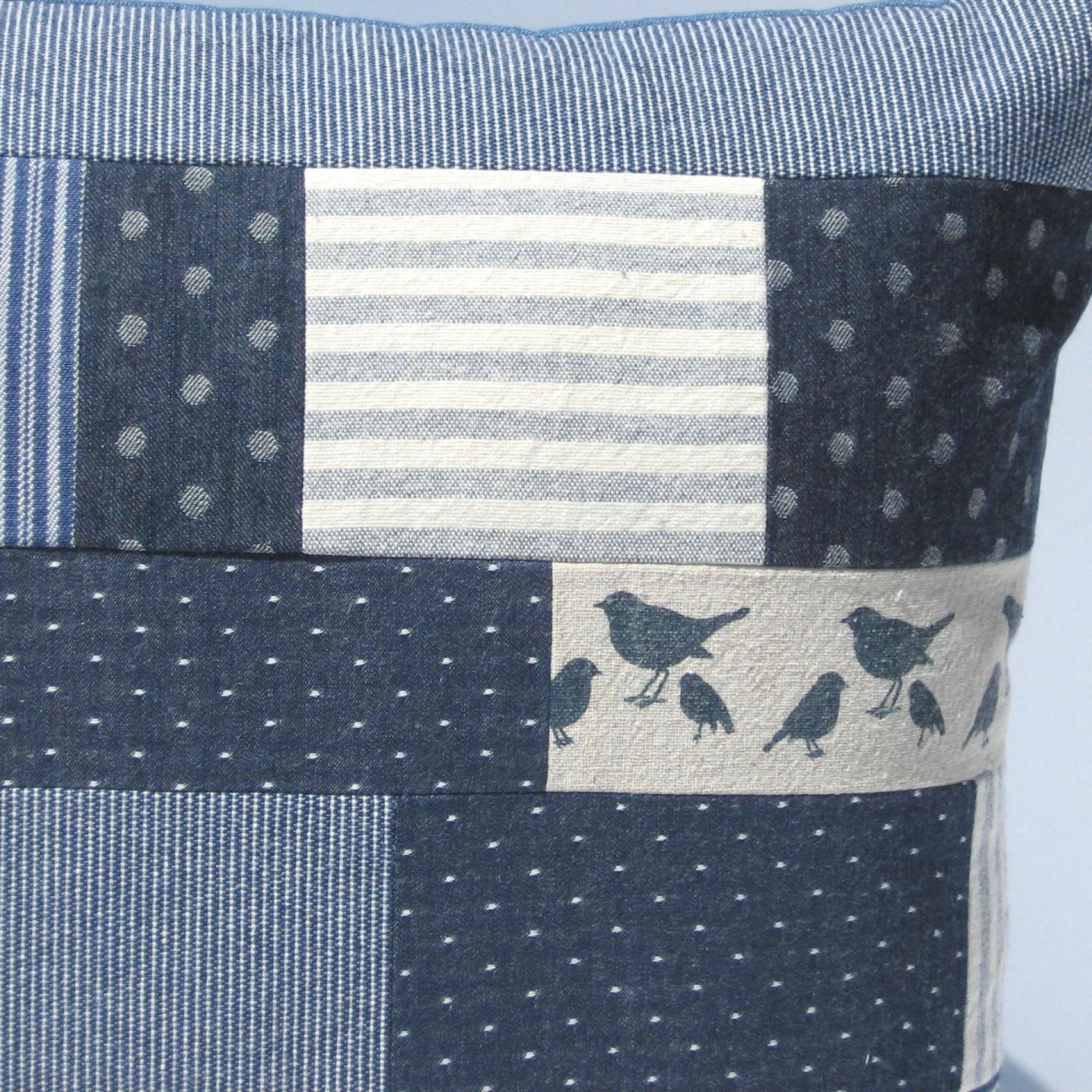 Denim Patchwork Pillow Cover, Upcycled Indigo Home Décor, Boho Style 18 x 18 Pillow Cover