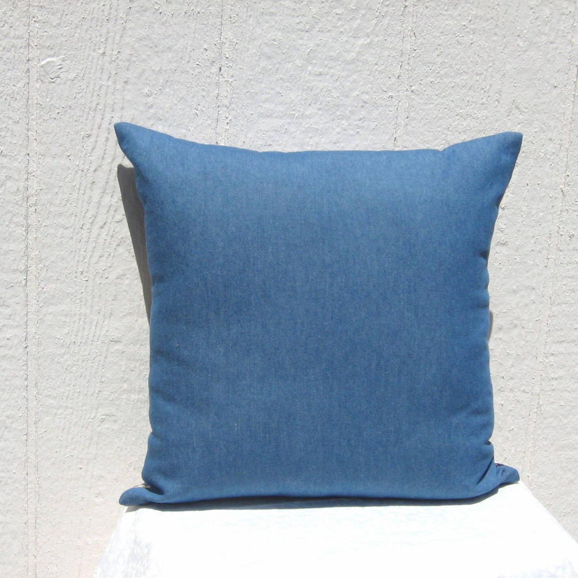 Denim Patchwork Pillow Cover, Upcycled Indigo Home Décor, Boho Style 18 x 18 Pillow Cover