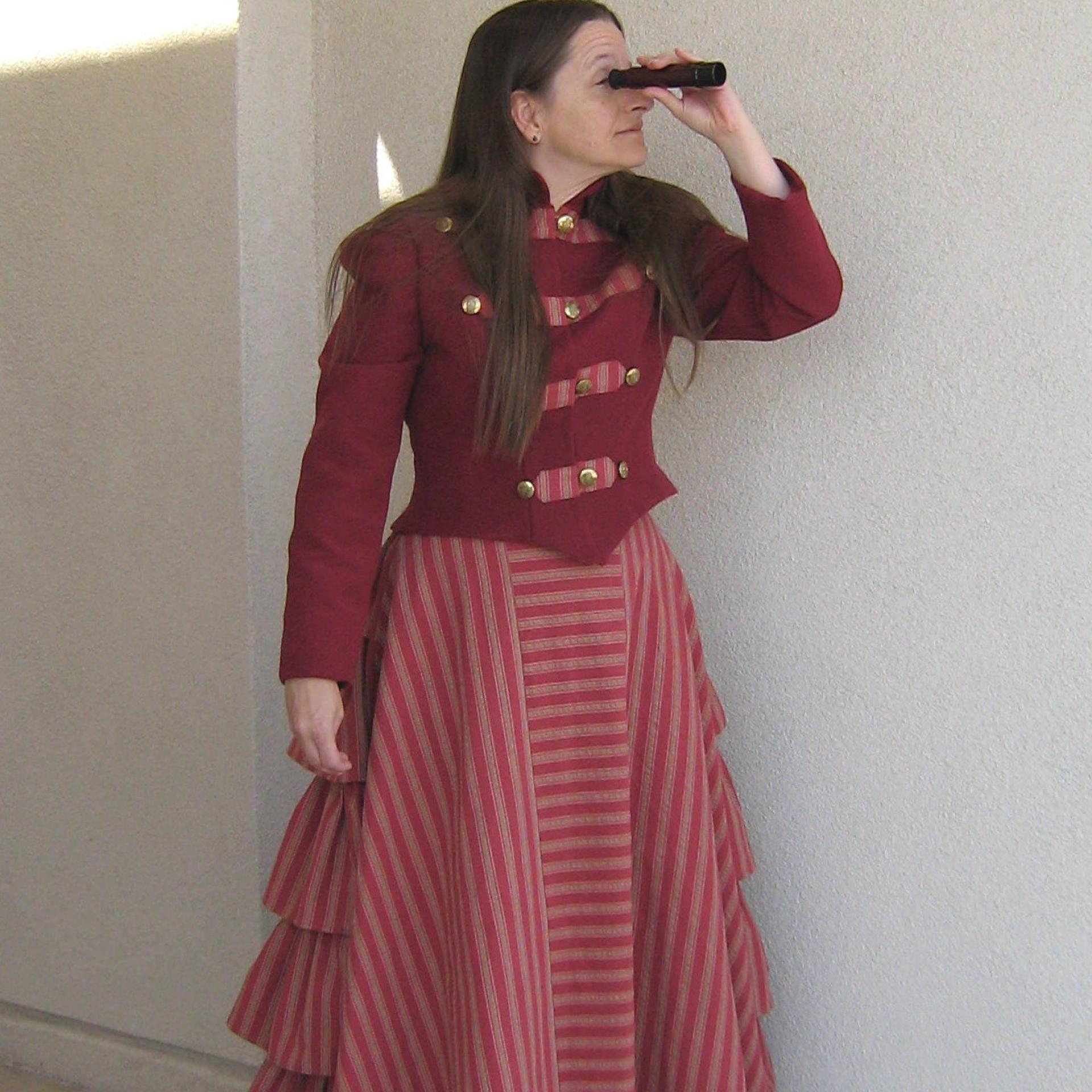 Cosplay Victorian Costume, Steampunk 1800s Travel Dress, Long Ruffled Skirt & Fitted Jacket, Size 8
