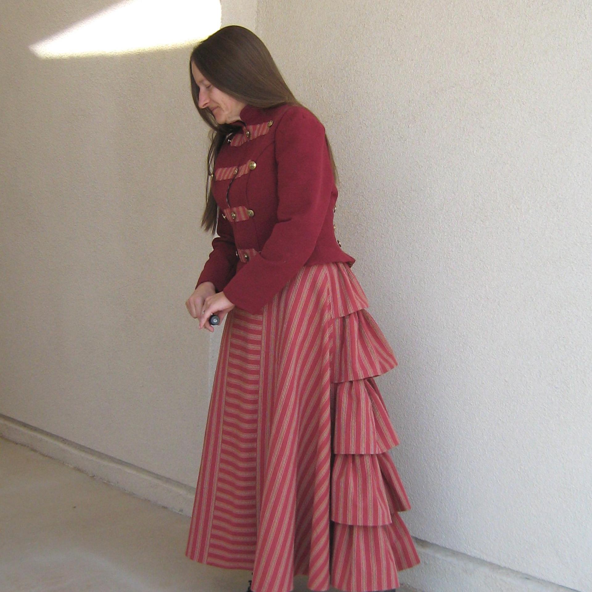 Cosplay Victorian Costume, Steampunk 1800s Travel Dress, Long Ruffled Skirt & Fitted Jacket, Size 8