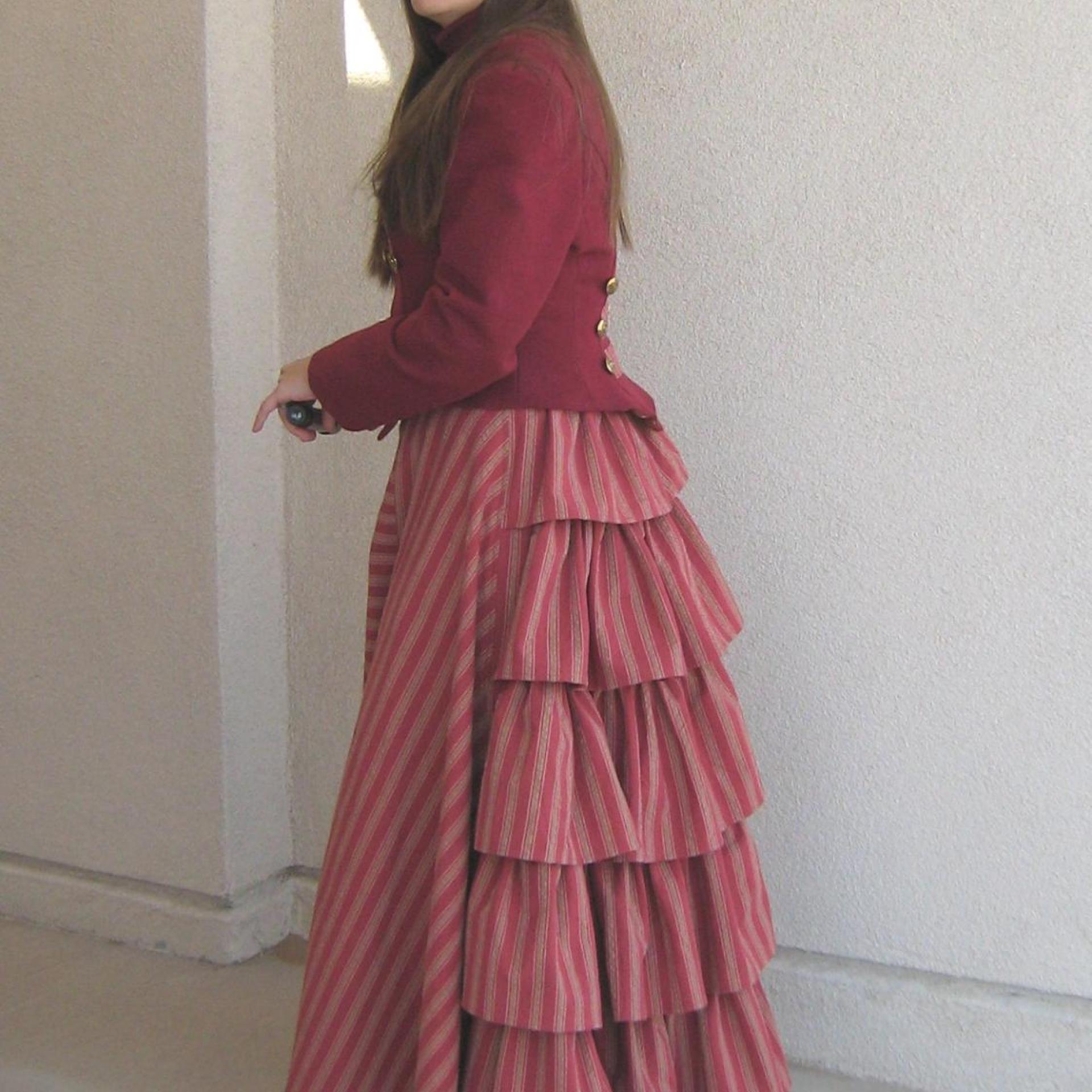 Cosplay Victorian Costume, Steampunk 1800s Travel Dress, Long Ruffled Skirt & Fitted Jacket, Size 8