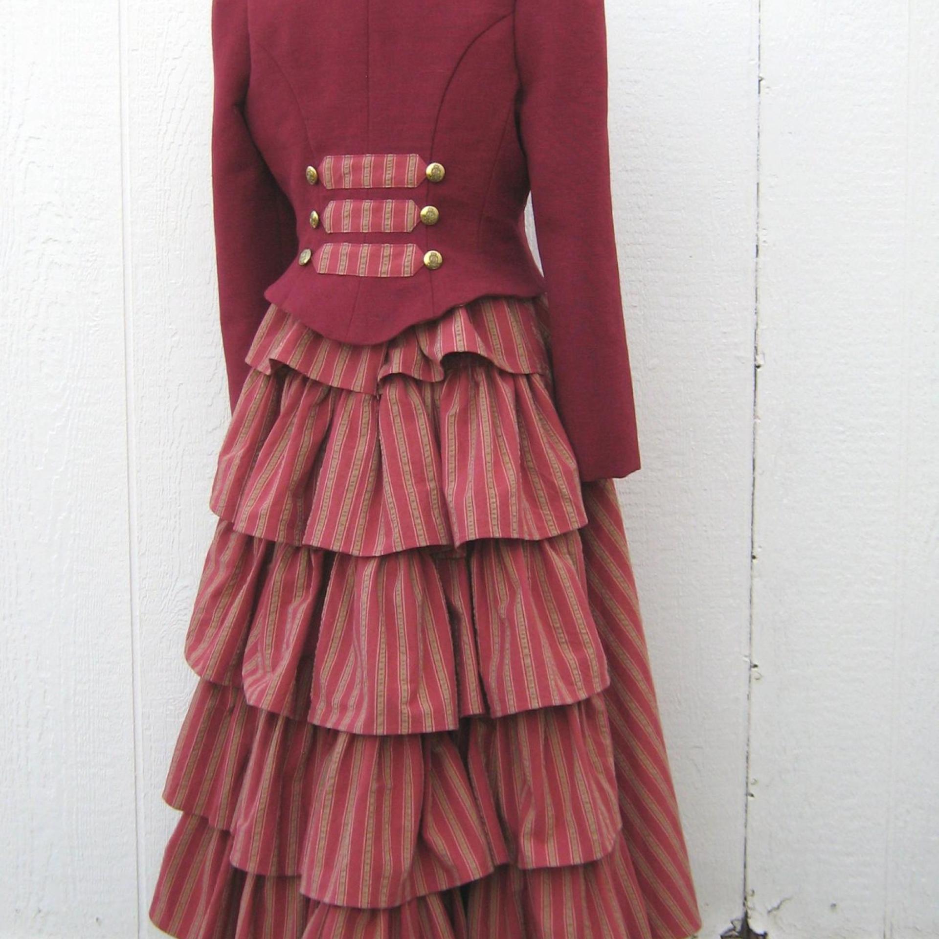 Cosplay Victorian Costume, Steampunk 1800s Travel Dress, Long Ruffled Skirt & Fitted Jacket, Size 8